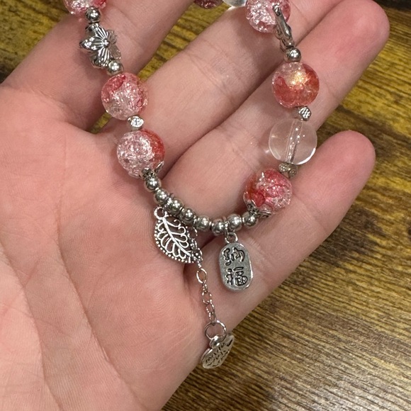 Silver and Pink Beaded Bracelet - Picture 4 of 4